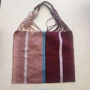 Handmade Burgundy and Pink Striped Tote Bag
